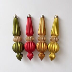 Vintage Faux Mercury Glass Finial Drop Shatterproof Christmas Ornaments Set 90’s